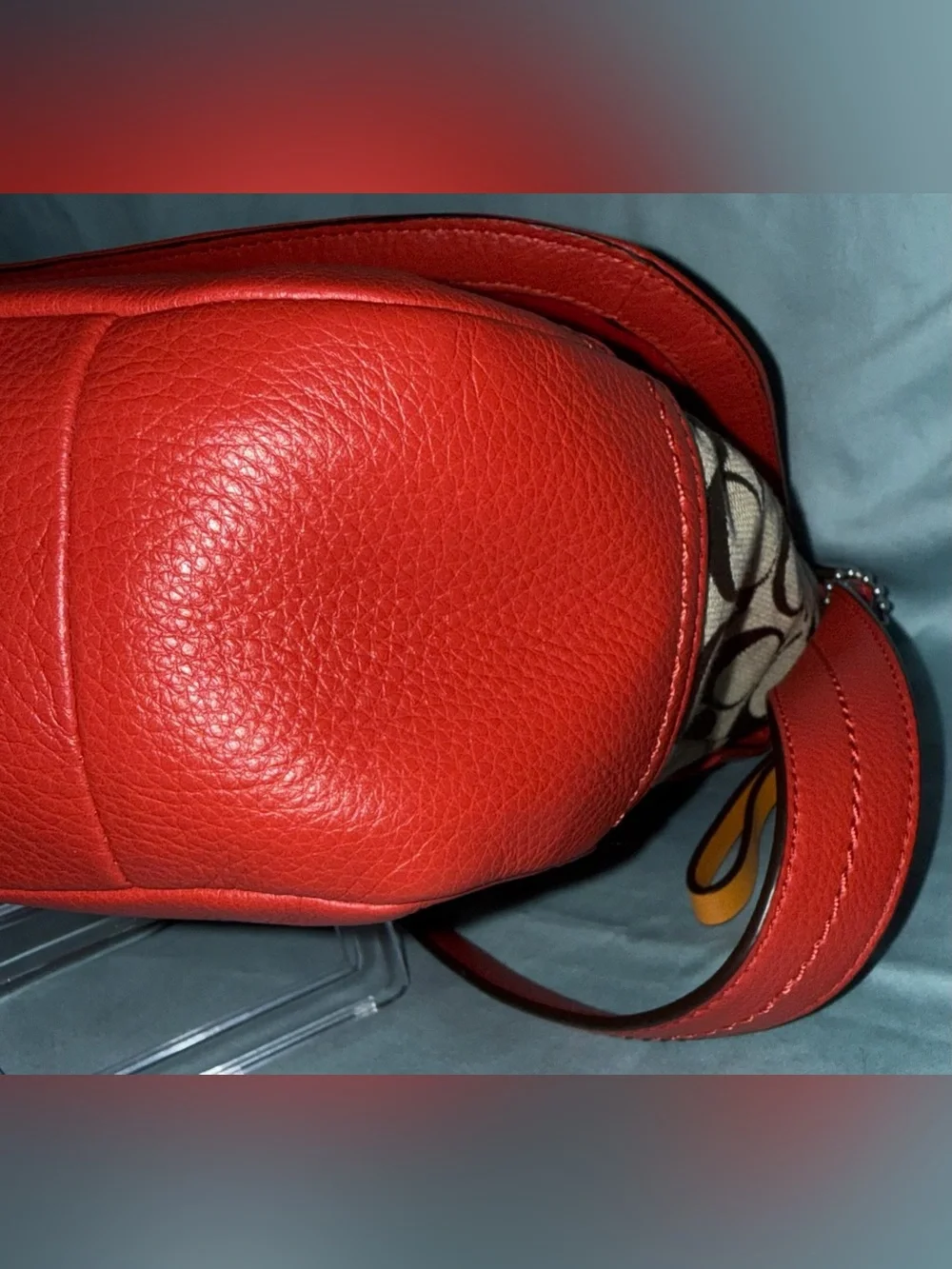Coach PARK SIGNATURE FLAP BAG F23933 Khaki/Vermilion